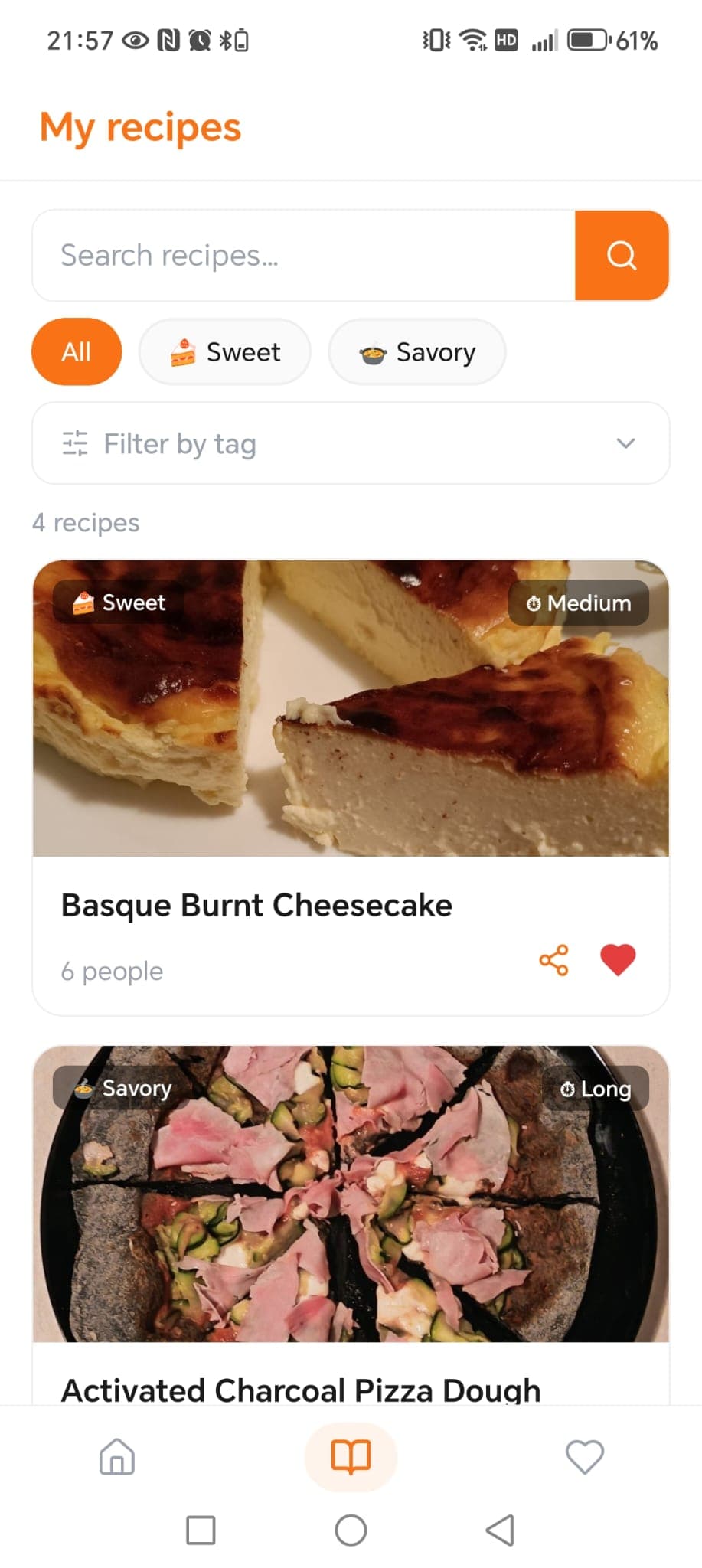 Recipe list in Kook Board